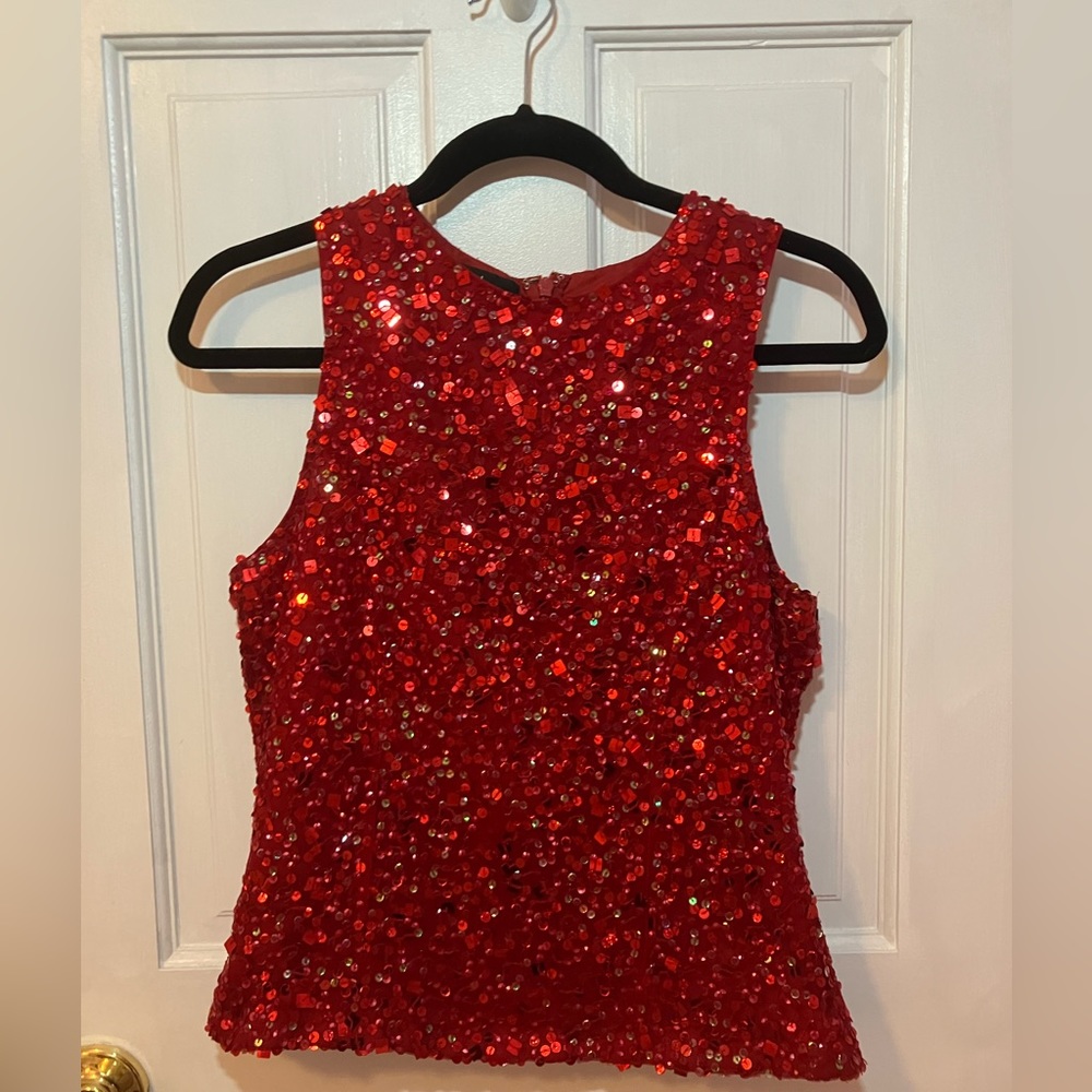 Laurence Kazar Red Sequin Sleeveless Top (Size Small)